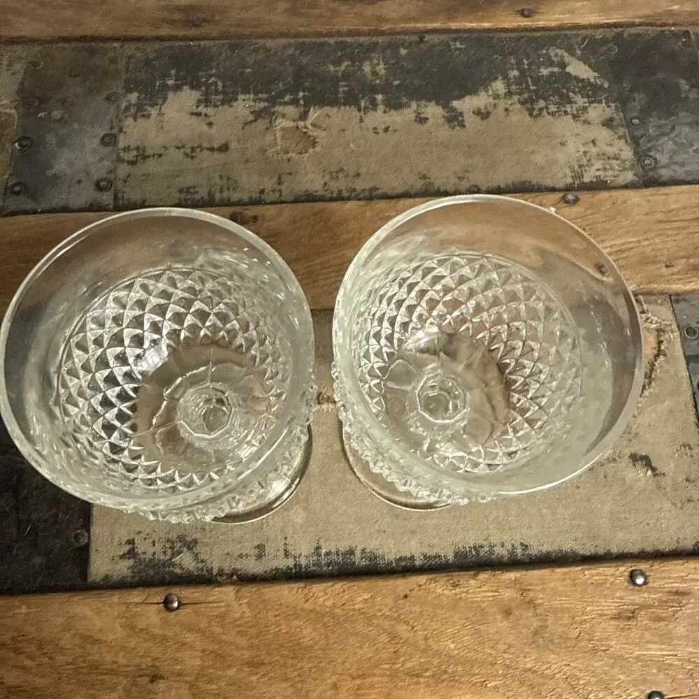 Vintage Indiana Glass Diamond Point Clear Water Goblets 5.25” Tall - Pair of 2